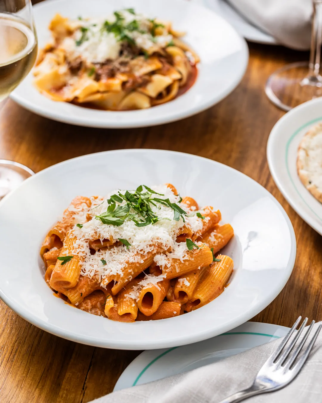 Rigatoni and pappardelle with parmesan and parsley at Pasta Night, OUZO Bar & Dining
